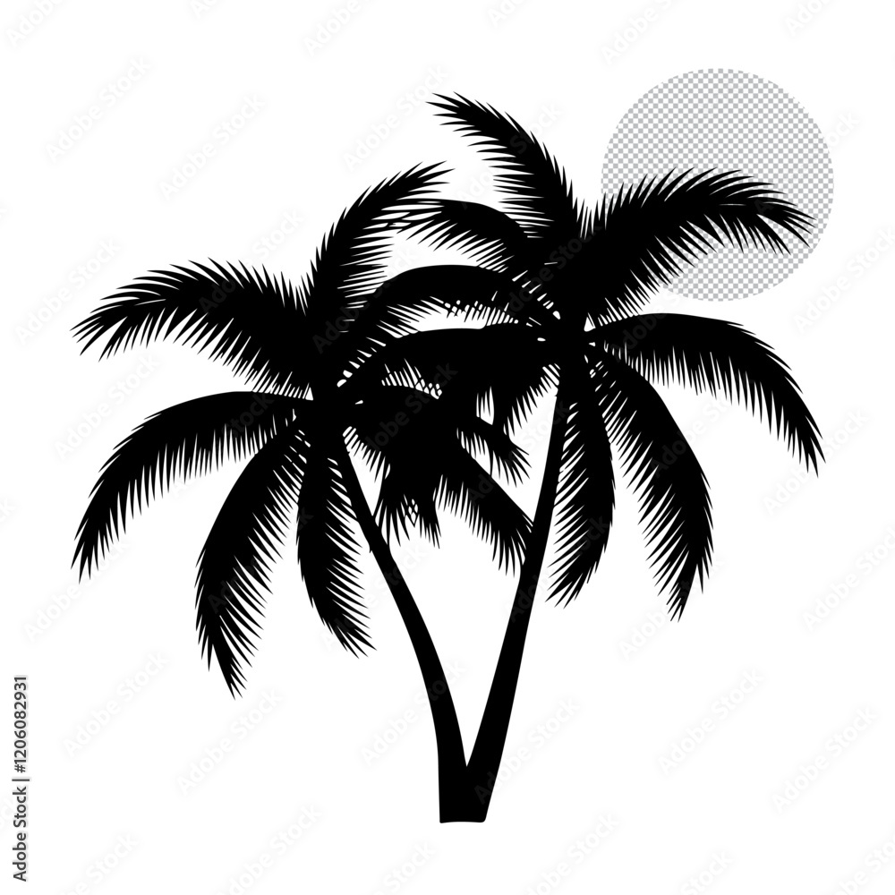 Palm tree silhouette vector image, and white background, vector eps file. Palm tree silhouette vector image, and white background, vector eps file.