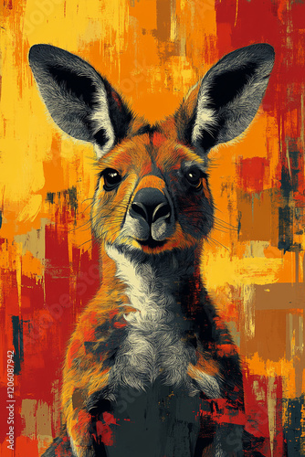 Red Kangaroo Portrait Against Abstract Background