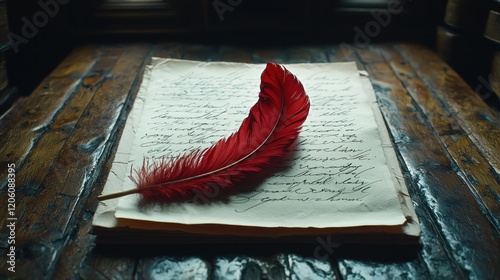 Crimson Quill on Antique Manuscript: A Tale of Mystery and Old-World Charm photo