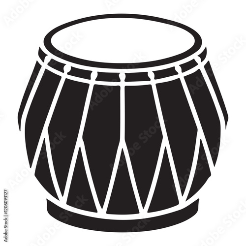 A Detailed Silhouette Illustration of a Traditional Dholak Drum