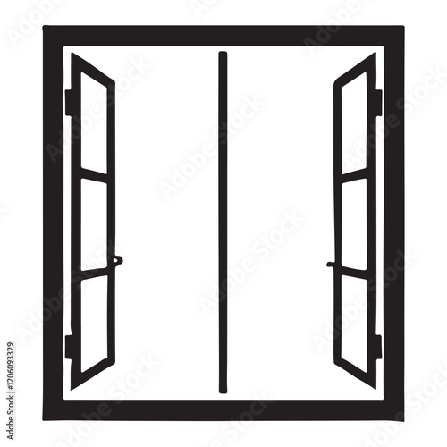 Open Double Window Silhouette Vector Illustration for Interior Design