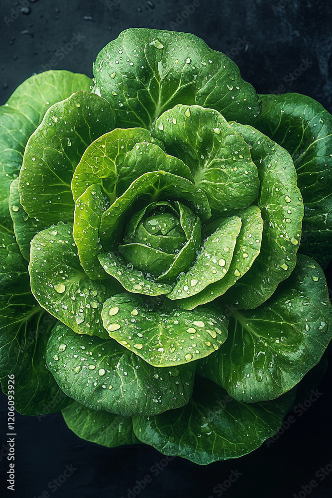 Fototapeta premium Dewy Green Lettuce Head Displays Freshness