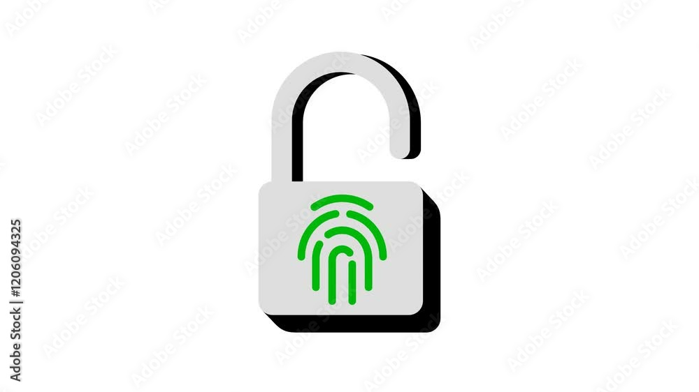 Fingerprint smart padlock or lock, closed and then opened, graphic animation. Colored. Transparent background motion design. 4K resolution Fingerprint smart padlock or lock, closed and then opened, graphic animation. Colored. Transparent background motion design. 4K resolution