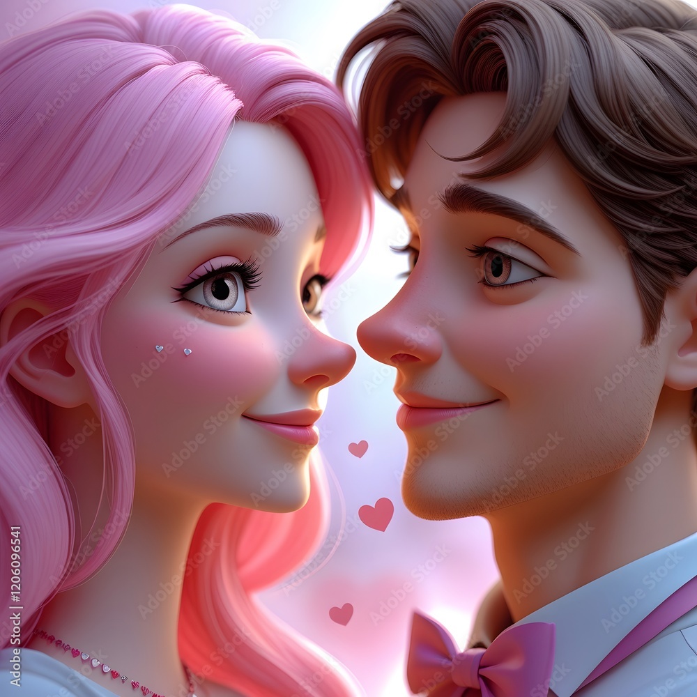 portrait, of two stylized cartoon characters for Valentine's Day portrait, of two stylized cartoon characters for Valentine's Day