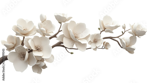 Magnolia Flowers Branch, Isolated on Transparent Background