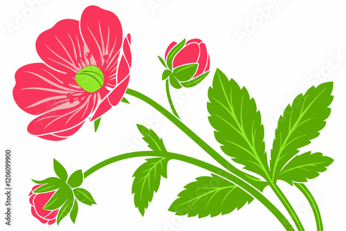 Heather Flower, Clover Blossom, Redwood Branch, Violet Bloom Silhouette on Solid White Background