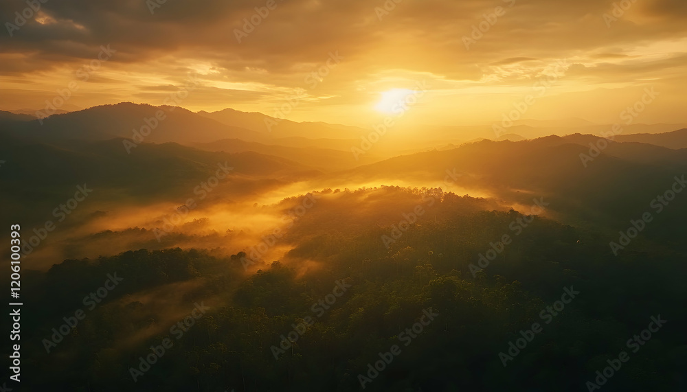 Stunning sunset over the lush rainforest, an air-drone view highlighting nature's grandeur AI Generated Stunning sunset over the lush rainforest, an air-drone view highlighting nature's grandeur AI Generated