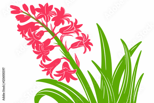 Heather Flower, Clover Blossom, Redwood Branch, Violet Bloom Silhouette on Solid White Background