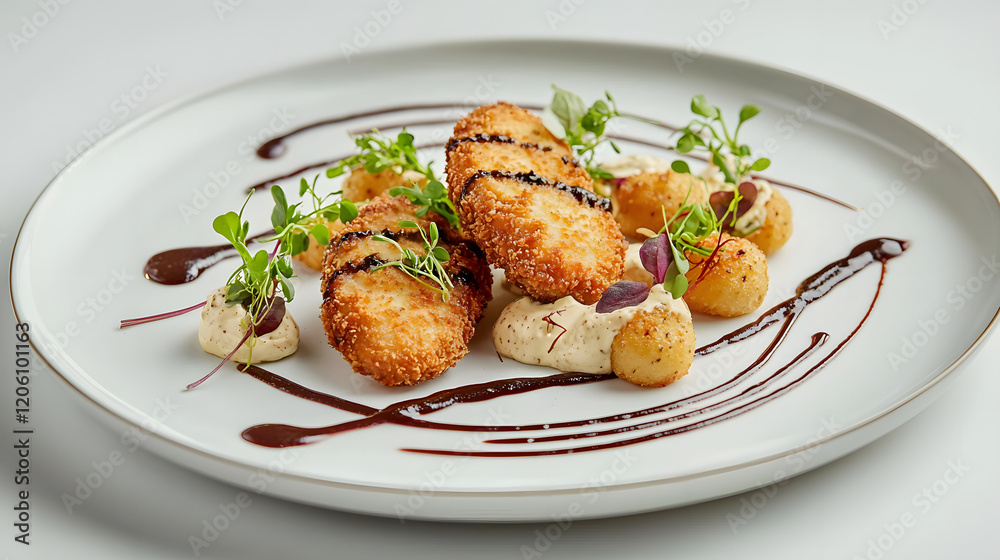 Reimagined Schnitzel Medallions with Creamy Sauce and Garnish Reimagined Schnitzel Medallions with Creamy Sauce and Garnish