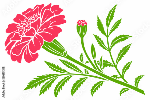 Heather Flower, Clover Blossom, Redwood Branch, Violet Bloom Silhouette on Solid White Background
