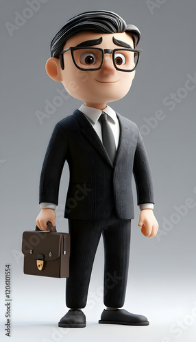Stylish cartoon 3D business figure in a professional suit, rendered with sharp details AI Generated
