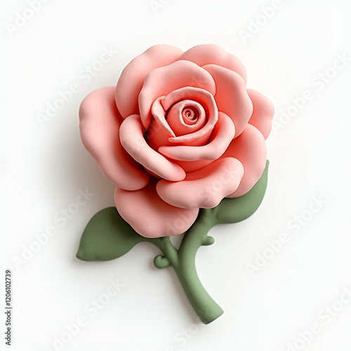 Hand-Sculpted Clay Rose – A hand-sculpted clay rose isolated on a white background.