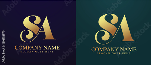 golden gradient color logos, golden gradient color S and A letter logo vector template design