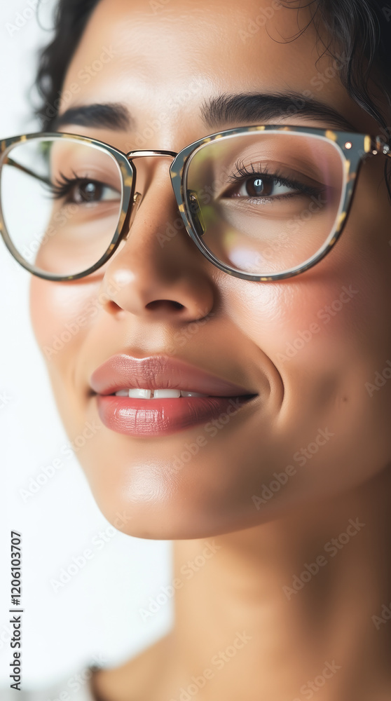 Elegant South Asian Woman – An extreme close-up portrait of a South Asian woman wearing eyeglasses, with silky skin and a graceful expression. Elegant South Asian Woman – An extreme close-up portrait of a South Asian woman wearing eyeglasses, with silky skin and a graceful expression.