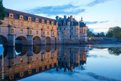 The historical Chateau de Chenonceau on the Cher river, Loire Valley, France