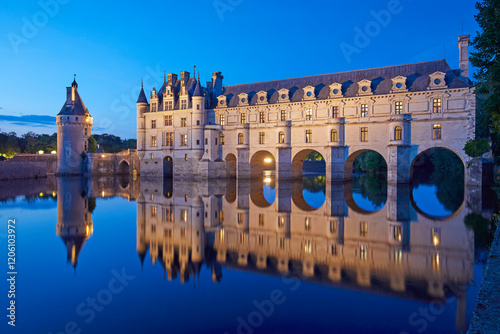 The historical Chateau de Chenonceau on the Cher river, Loire Valley, France