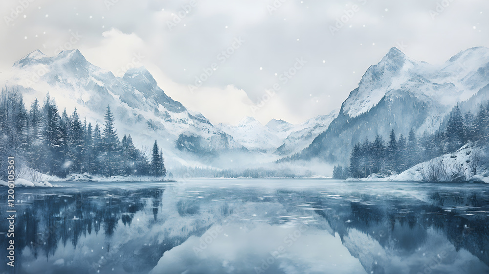 custom made wallpaper toronto digitalScenic alpine winter setting with serene icy reflections.