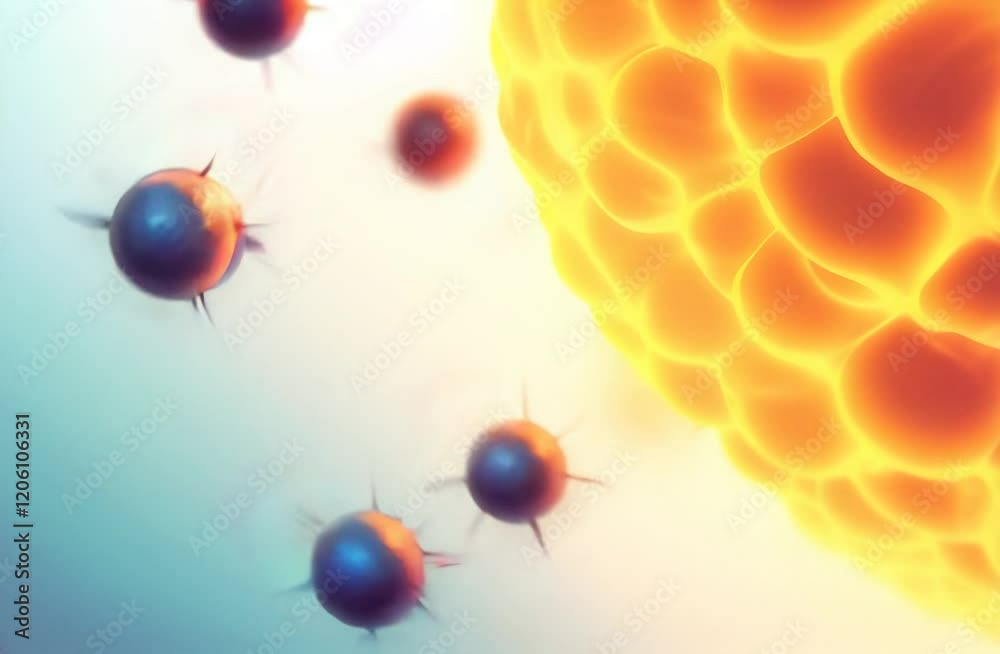 Dynamic video of free radicals attacking a healthy cell, 