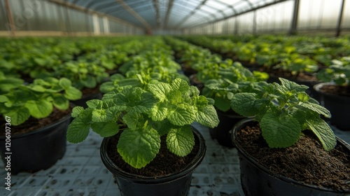 Wallpaper Mural Lush green herbs in pots inside a spacious greenhouse with natural light Torontodigital.ca