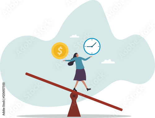 Time and money balance, weight between work and life, long term investment or savings, control or make decision.business concept.flat character.