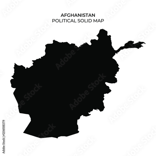 The solid black silhouette of Afghanistan highlights its political boundaries. The outline represents the geographical shape of the country without internal details or markings.