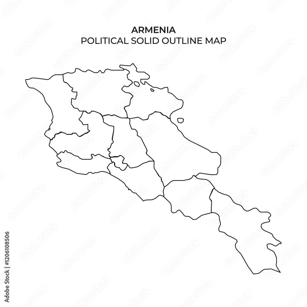 Obraz premium The political outline map depicts Armenia with defined regions and boundaries. This representation highlights the countrys geography and administrative divisions without additional details.