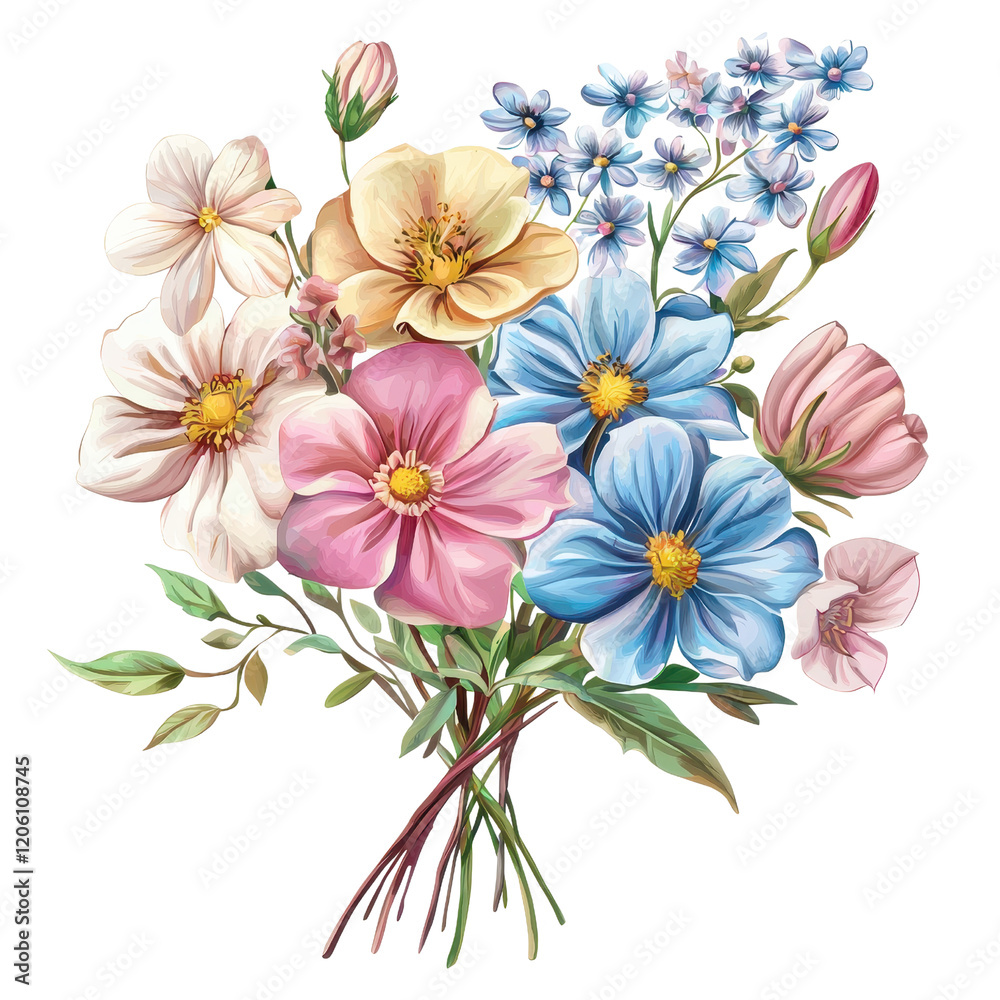Obraz premium Delight in this stunning floral bouquet featuring an array of colorful blooms, perfect for adding a touch of nature's beauty to any project or theme. Ideal for spring and summer.