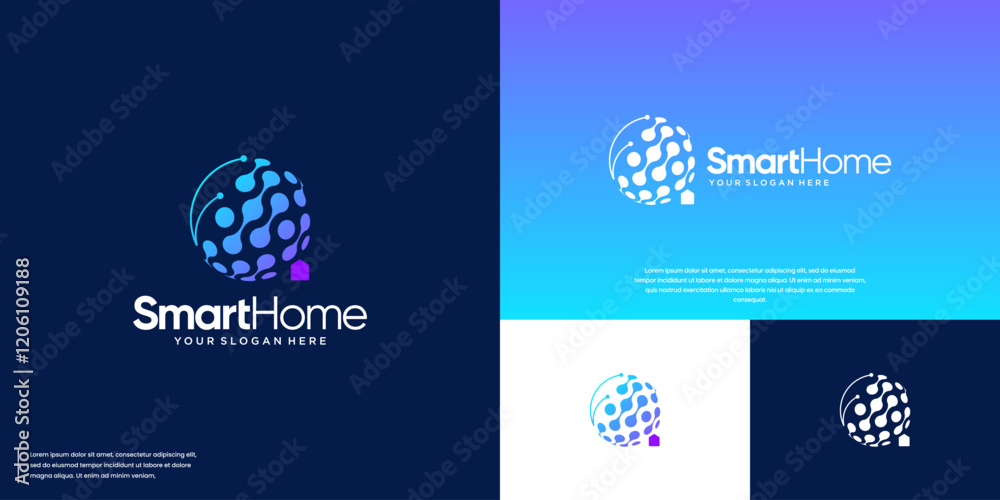 Fototapeta premium smart home logo with globe shape, global security system, graphic design inspiration.
