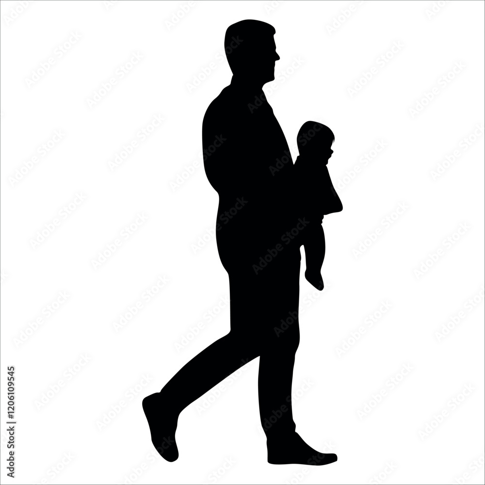 Father and son or dad and baby Silhouette vector illustration