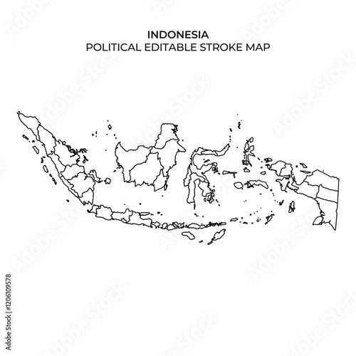 This depiction showcases the political boundaries of Indonesia, featuring its numerous islands and regions outlined clearly. The detailed representation emphasizes geographical features and divisions.