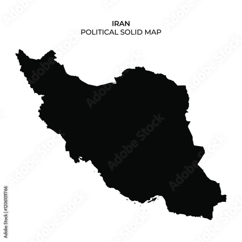 This solid black map outlines the political boundaries of Iran, highlighting its geographic shape and territory without additional details or features.