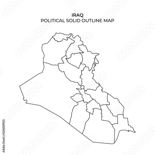 This solid outline map details the political divisions of Iraq, highlighting various regions and borders. The minimalist design focuses on geographical features without additional details.