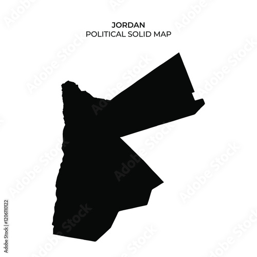 A solid black outline of the country of Jordan, highlighting its geographical shape. The map emphasizes borders and surrounding regions without additional details for clarity.
