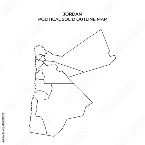 This depiction provides a clear outline of Jordan, highlighting its political divisions and notable regions without filled colors.