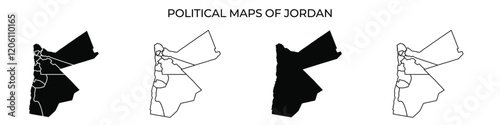 This visual displays various political maps of Jordan highlighting different territorial designs. Each map illustrates changes in borders and regions within the country.