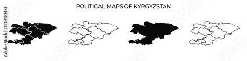 Four distinct political maps showcase the historical and administrative divisions of Kyrgyzstan. The maps highlight geographical changes, emphasizing borders and regions.