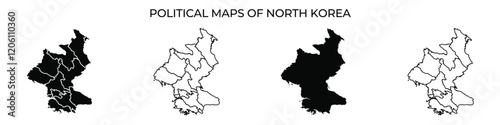 Different representations of North Koreas political boundaries illustrate the changing divisions over various periods. Each map highlights distinct territorial configurations.