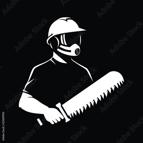 men tree cutting logo, wood cutter, men with a wood cutter machine vector file 