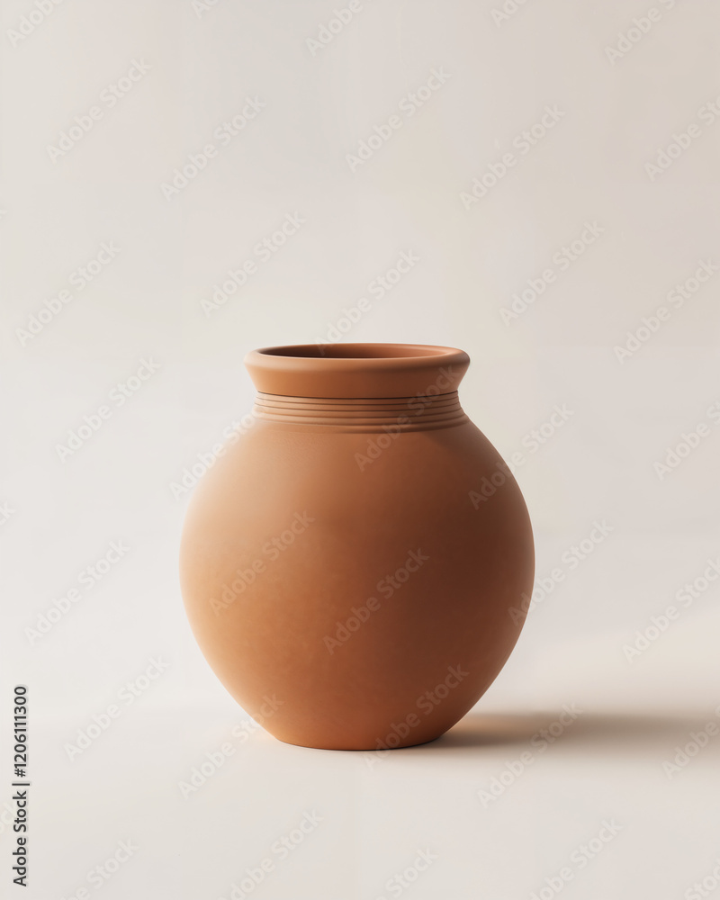 Artisanal clay pot displayed on a neutral background to highlight its unique shape and texture