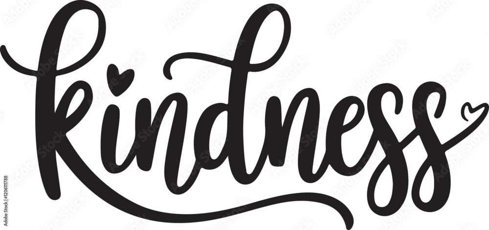 Kindness Handwritten Script Typography with Hearts Illustration Kindness Handwritten Script Typography with Hearts Illustration