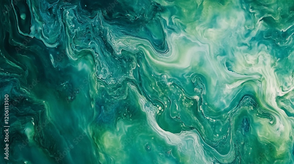 Abstract Emerald Swirls: A mesmerizing teal and green acrylic pour painting