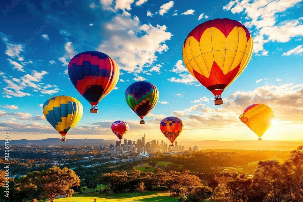 Obraz premium Experience the thrill of vibrant balloons taking to the skies.