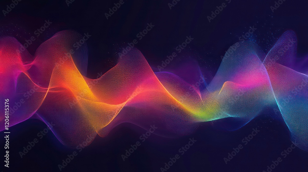 Fototapeta premium Abstract colorful wavy lines on dark background.