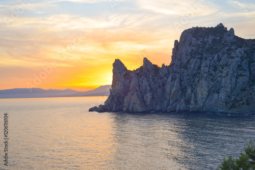 The beauty of nature seascape at sunset. Crimea. New World, Black Sea.