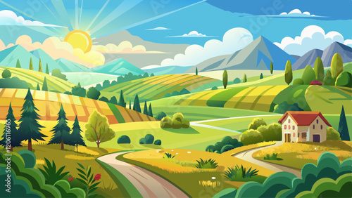 Splendid summer landscape of a rolling countryside on a sunny day.