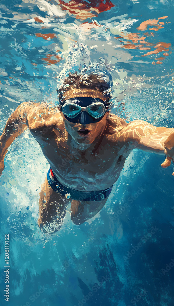 Fototapeta premium Underwater View of a Professional Swimmer in Action AI Generated