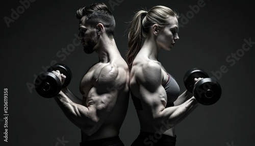 Fitness Duo Lifting Weights, Muscle Couple, Workout Goals,  Gym Power