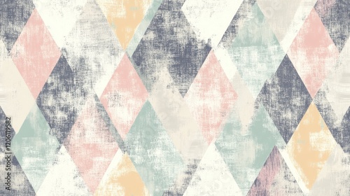 Seamless pattern with hand-drawn geometric shapes in soft pastels, perfect for a vintage yet modern-inspired design