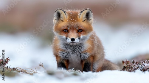 Red fox kit in snowy winter landscape photo