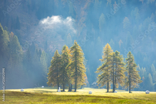 Stunning landscape between drive to Durrenstein trial head in autumn, Dolomite Italy. photo